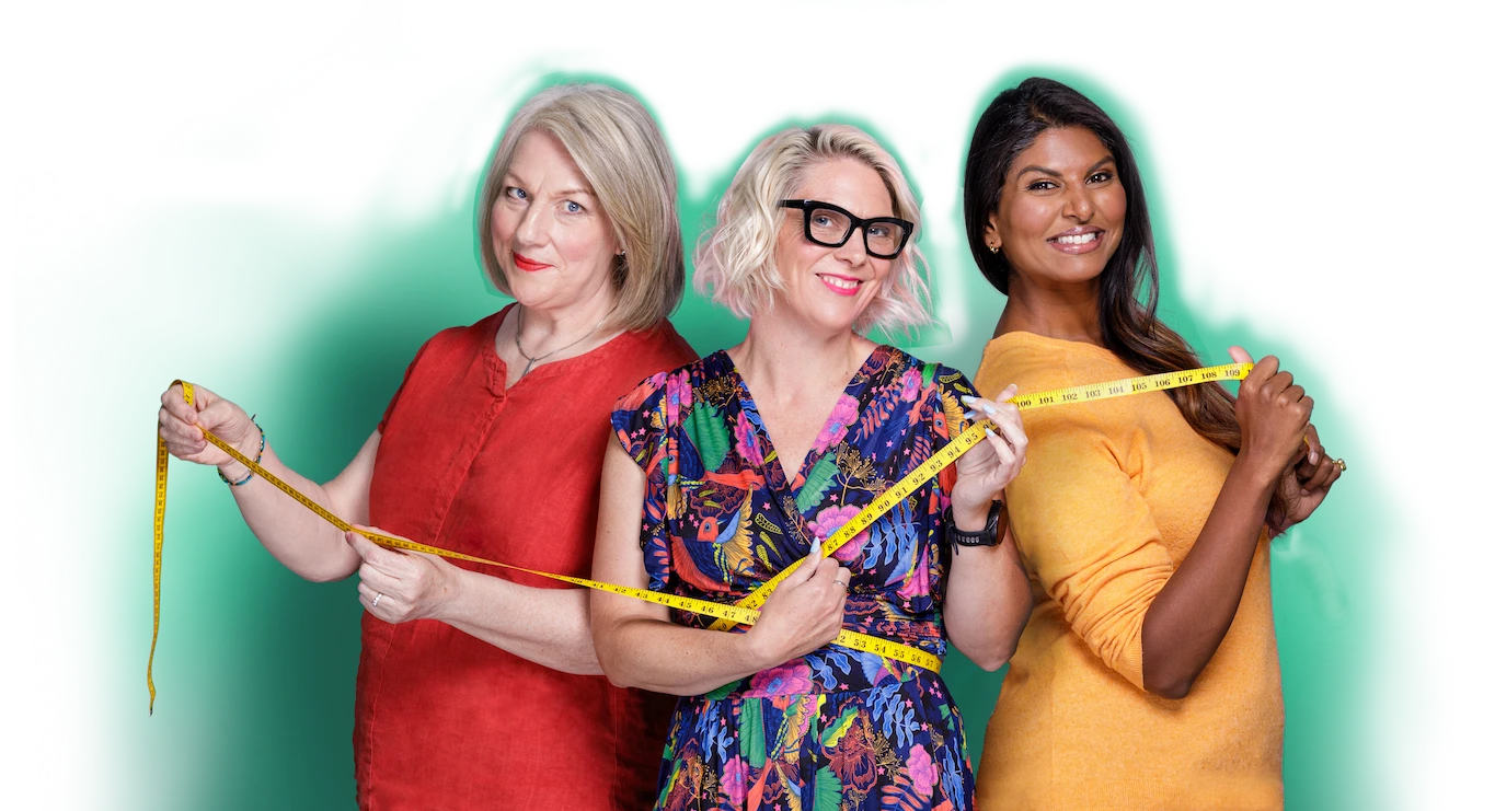 Podcast host Helen Thorn, GP Dr Sam Wellappili, and nutritionist Ruth Tailor